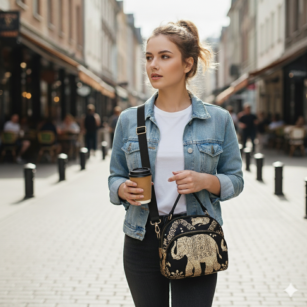 BELLA CARRY Lightweight Patterned Nylon Crossbody Shoulder Bag with Top Handle - Multi-Functional Organization Purse