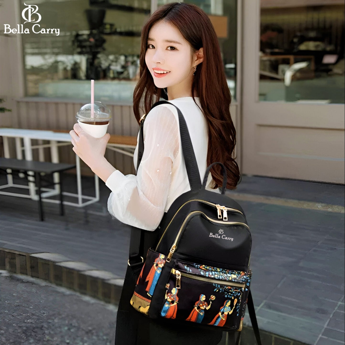 Bella Carry Ethnic Style Waterproof Oxford Backpack Ladies Fashion Travel Canvas Bag Large Capacity Nylon Student School Bag Laptop Bag,Girls Printing School Backpack, Shoulder Bags