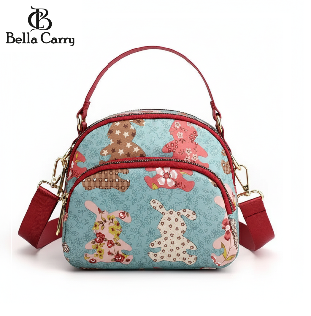 BELLA CARRY Lightweight Patterned Nylon Crossbody Shoulder Bag with Top Handle - Multi-Functional Organization Purse