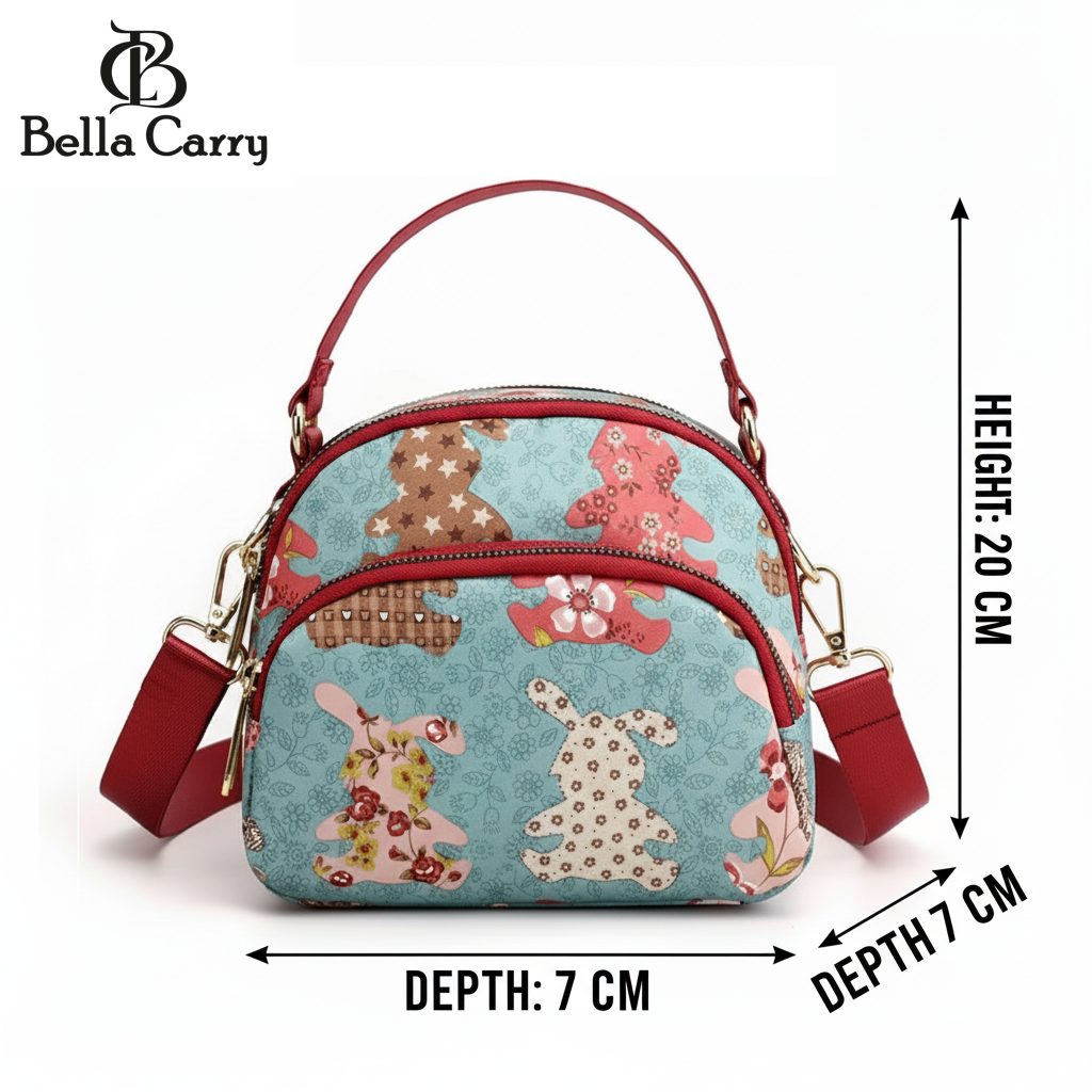 BELLA CARRY Lightweight Patterned Nylon Crossbody Shoulder Bag with Top Handle - Multi-Functional Organization Purse