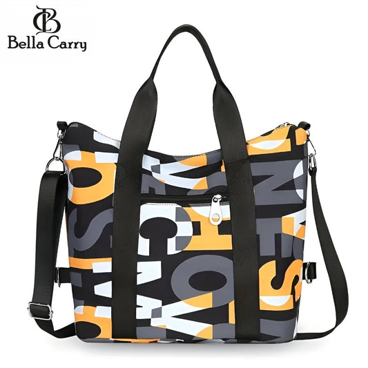 BELLA CARRY Women's Large Capacity Gym Bag & Travel Duffel Bag | Stylish Letter Print Tote with Adjustable Shoulder Strap | Waterproof Casual Weekend Bag