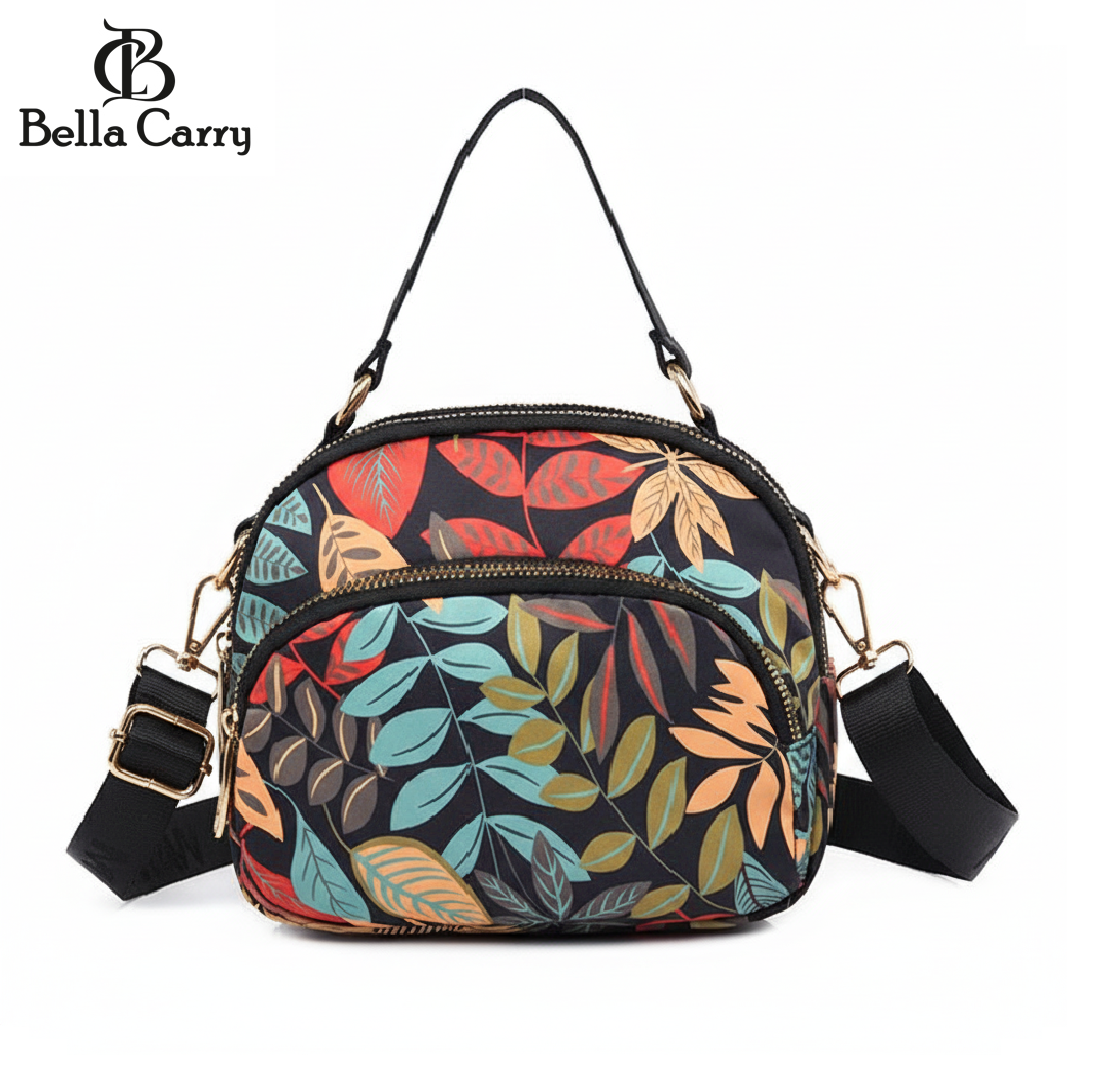 BELLA CARRY Lightweight Patterned Nylon Crossbody Shoulder Bag with Top Handle - Multi-Functional Organization Purse