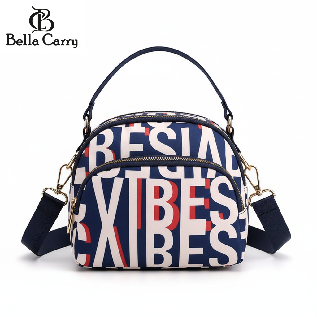 BELLA CARRY Lightweight Patterned Nylon Crossbody Shoulder Bag with Top Handle - Multi-Functional Organization Purse