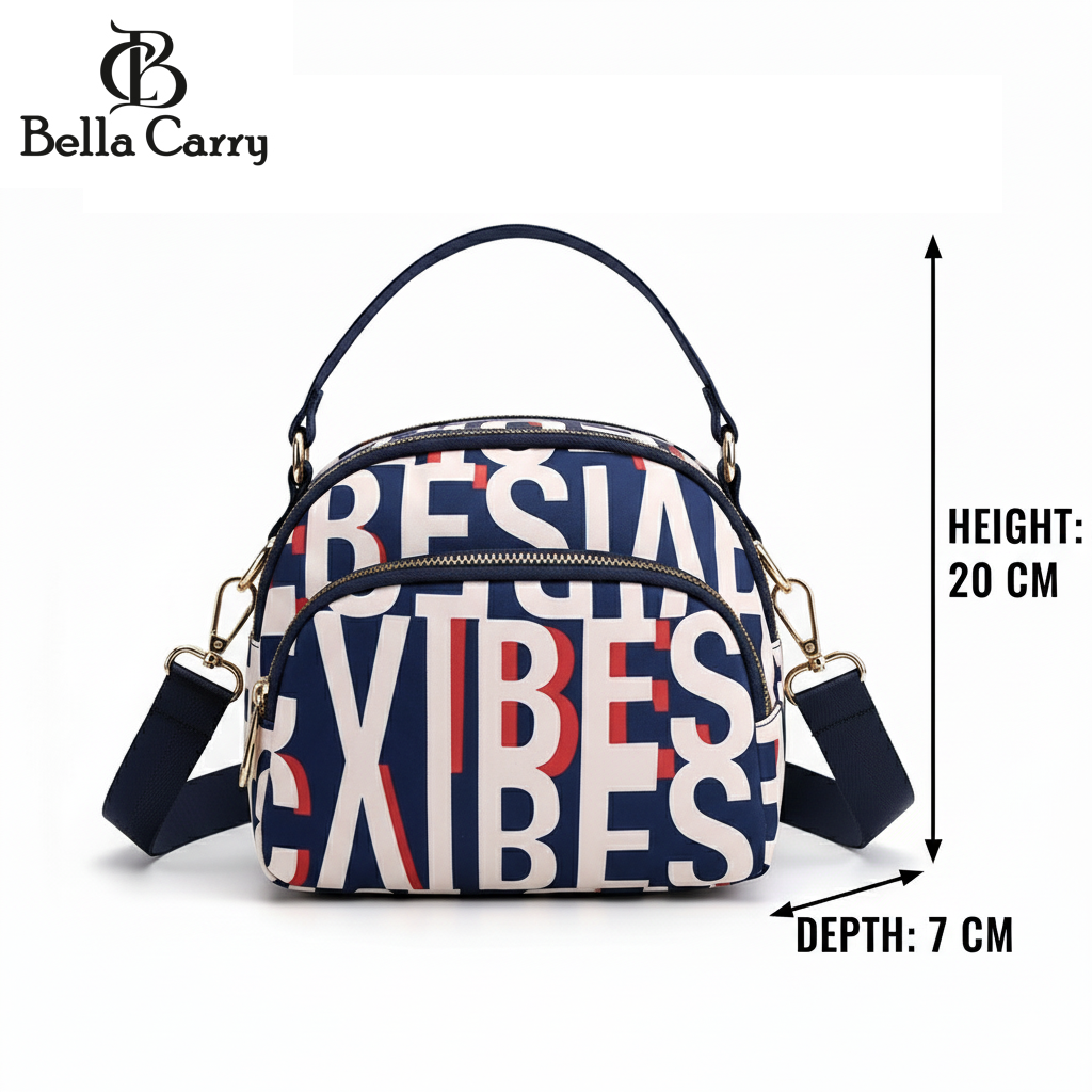 BELLA CARRY Lightweight Patterned Nylon Crossbody Shoulder Bag with Top Handle - Multi-Functional Organization Purse