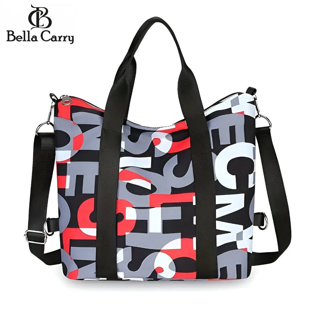 BELLA CARRY Women's Large Capacity Gym Bag & Travel Duffel Bag | Stylish Letter Print Tote with Adjustable Shoulder Strap | Waterproof Casual Weekend Bag