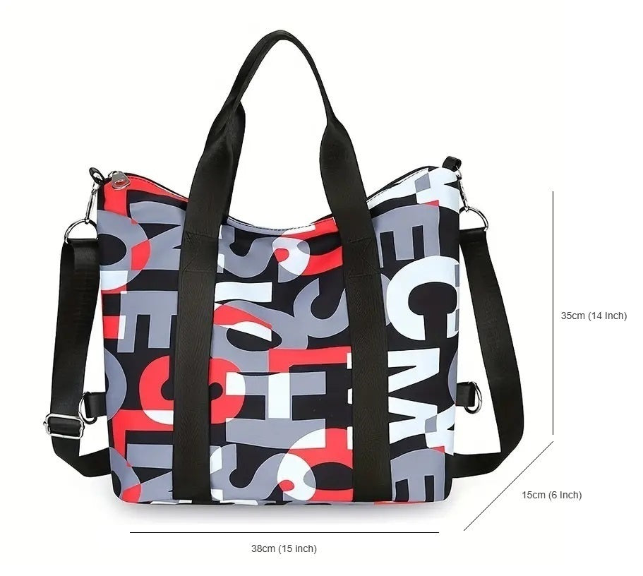BELLA CARRY Women's Large Capacity Gym Bag & Travel Duffel Bag | Stylish Letter Print Tote with Adjustable Shoulder Strap | Waterproof Casual Weekend Bag