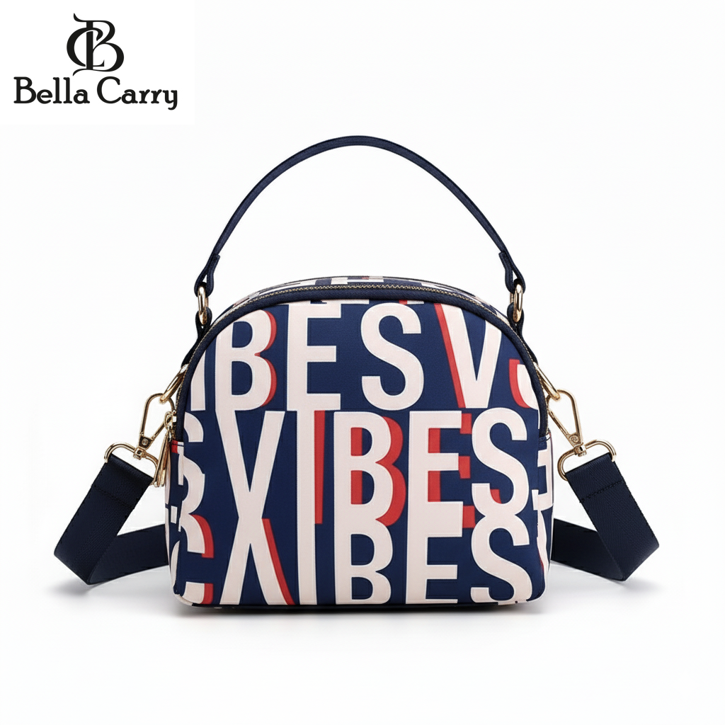 BELLA CARRY Lightweight Patterned Nylon Crossbody Shoulder Bag with Top Handle - Multi-Functional Organization Purse
