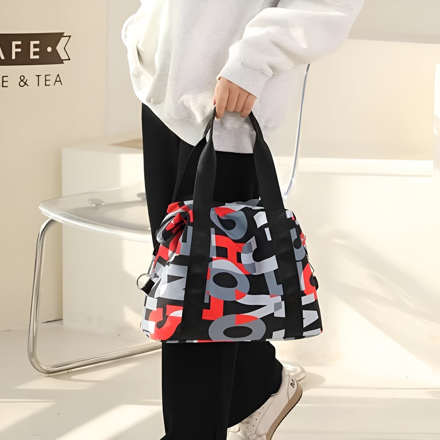 BELLA CARRY Women's Large Capacity Gym Bag & Travel Duffel Bag | Stylish Letter Print Tote with Adjustable Shoulder Strap | Waterproof Casual Weekend Bag