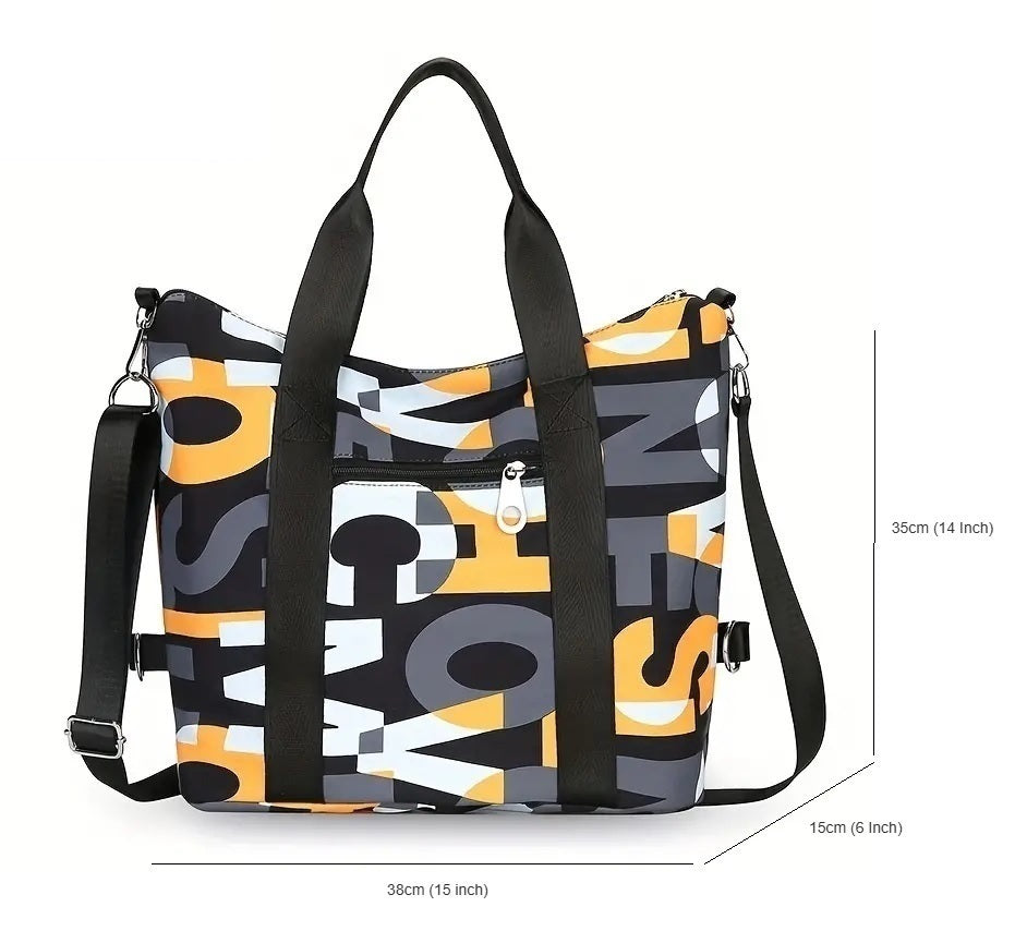 BELLA CARRY Women's Large Capacity Gym Bag & Travel Duffel Bag | Stylish Letter Print Tote with Adjustable Shoulder Strap | Waterproof Casual Weekend Bag