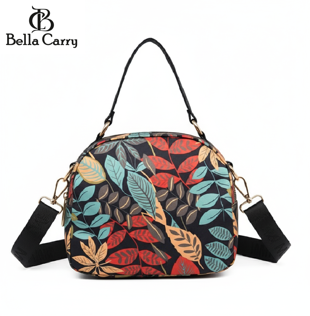 BELLA CARRY Lightweight Patterned Nylon Crossbody Shoulder Bag with Top Handle - Multi-Functional Organization Purse