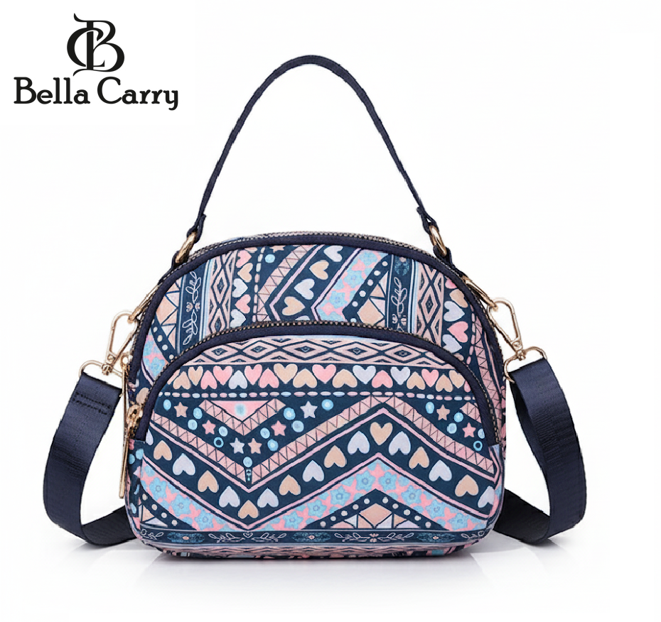 BELLA CARRY Lightweight Patterned Nylon Crossbody Shoulder Bag with Top Handle - Multi-Functional Organization Purse