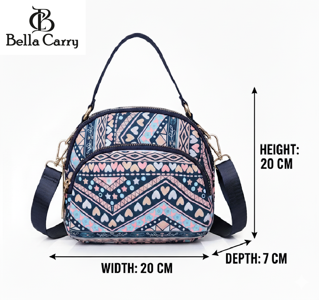 BELLA CARRY Lightweight Patterned Nylon Crossbody Shoulder Bag with Top Handle - Multi-Functional Organization Purse