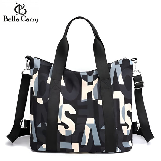 BELLA CARRY Women's Large Capacity Gym Bag & Travel Duffel Bag | Stylish Letter Print Tote with Adjustable Shoulder Strap | Waterproof Casual Weekend Bag