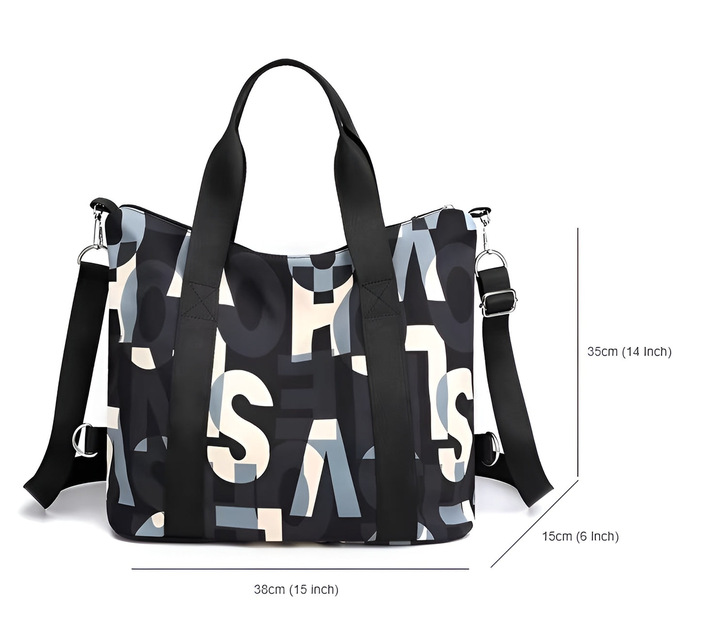 BELLA CARRY Women's Large Capacity Gym Bag & Travel Duffel Bag | Stylish Letter Print Tote with Adjustable Shoulder Strap | Waterproof Casual Weekend Bag