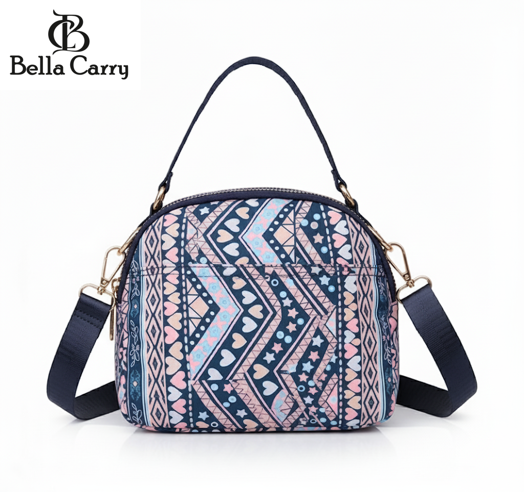 BELLA CARRY Lightweight Patterned Nylon Crossbody Shoulder Bag with Top Handle - Multi-Functional Organization Purse