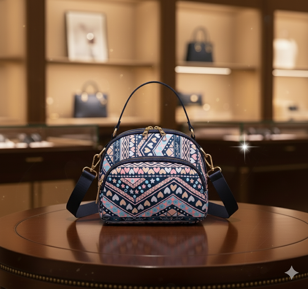 BELLA CARRY Lightweight Patterned Nylon Crossbody Shoulder Bag with Top Handle - Multi-Functional Organization Purse