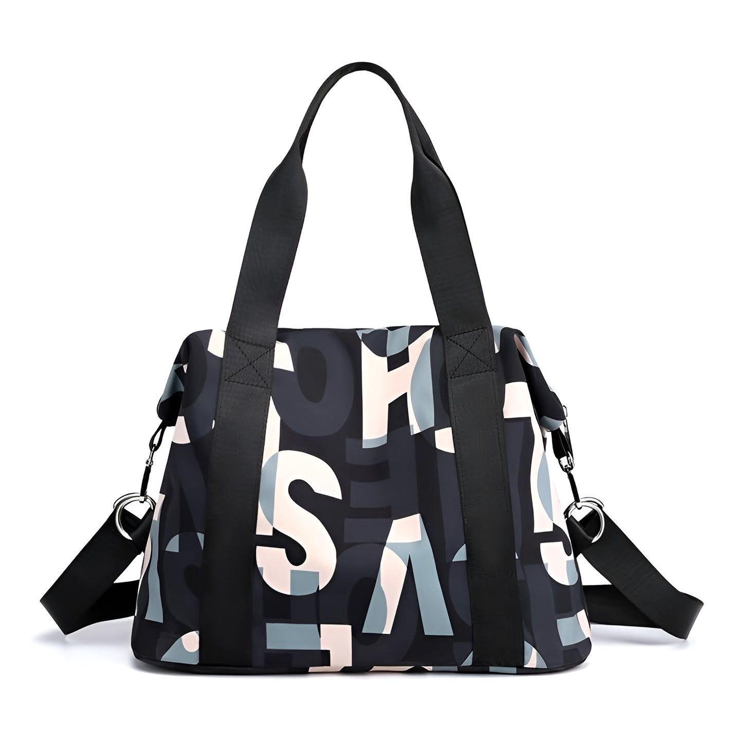 BELLA CARRY Women's Large Capacity Gym Bag & Travel Duffel Bag | Stylish Letter Print Tote with Adjustable Shoulder Strap | Waterproof Casual Weekend Bag