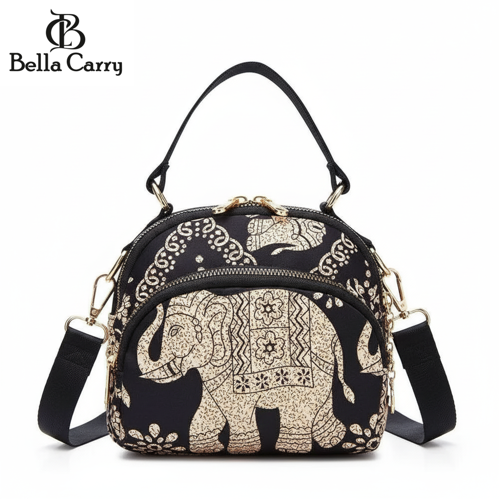 BELLA CARRY Lightweight Patterned Nylon Crossbody Shoulder Bag with Top Handle - Multi-Functional Organization Purse