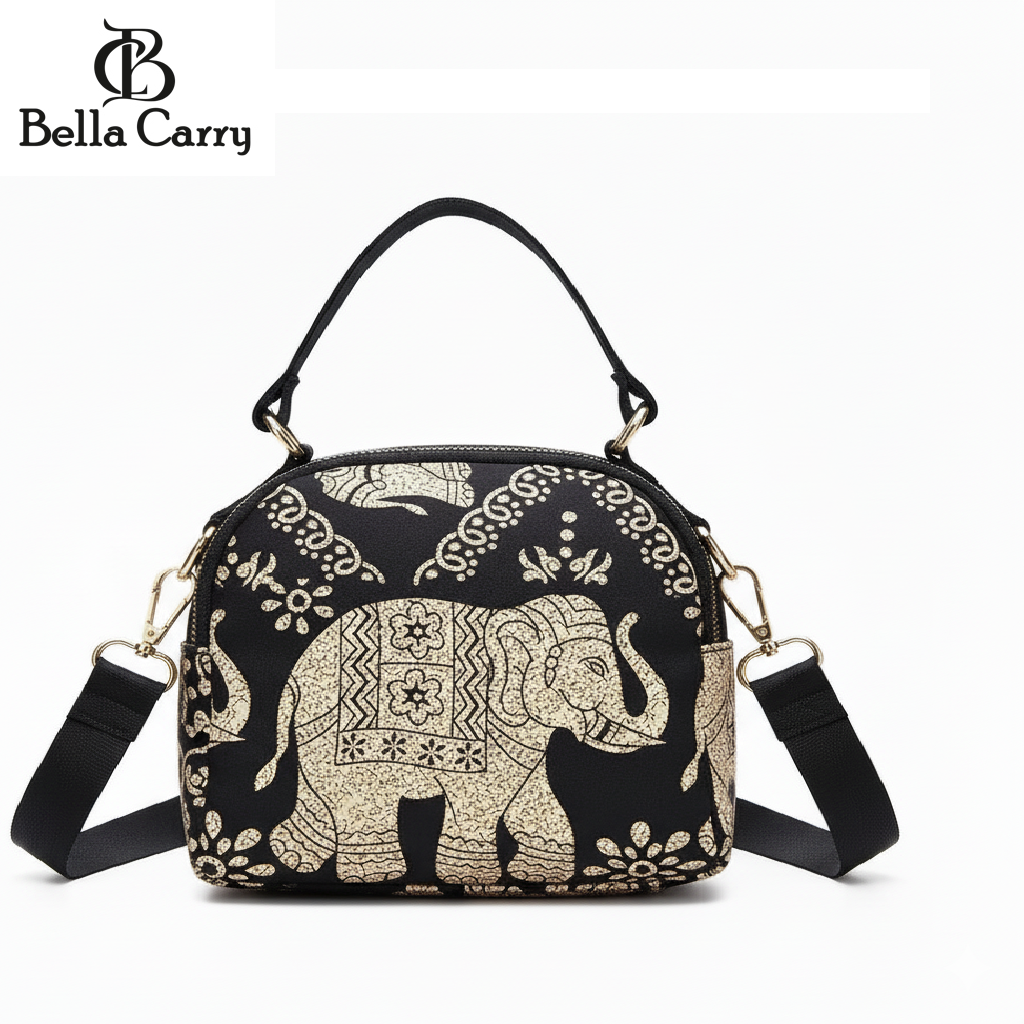 BELLA CARRY Lightweight Patterned Nylon Crossbody Shoulder Bag with Top Handle - Multi-Functional Organization Purse