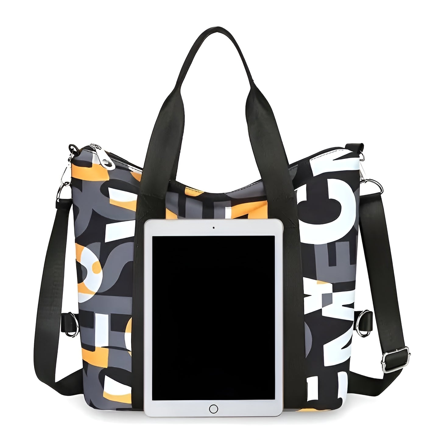 BELLA CARRY Women's Large Capacity Gym Bag & Travel Duffel Bag | Stylish Letter Print Tote with Adjustable Shoulder Strap | Waterproof Casual Weekend Bag