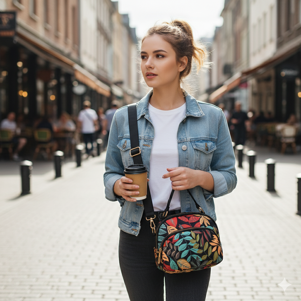 BELLA CARRY Lightweight Patterned Nylon Crossbody Shoulder Bag with Top Handle - Multi-Functional Organization Purse