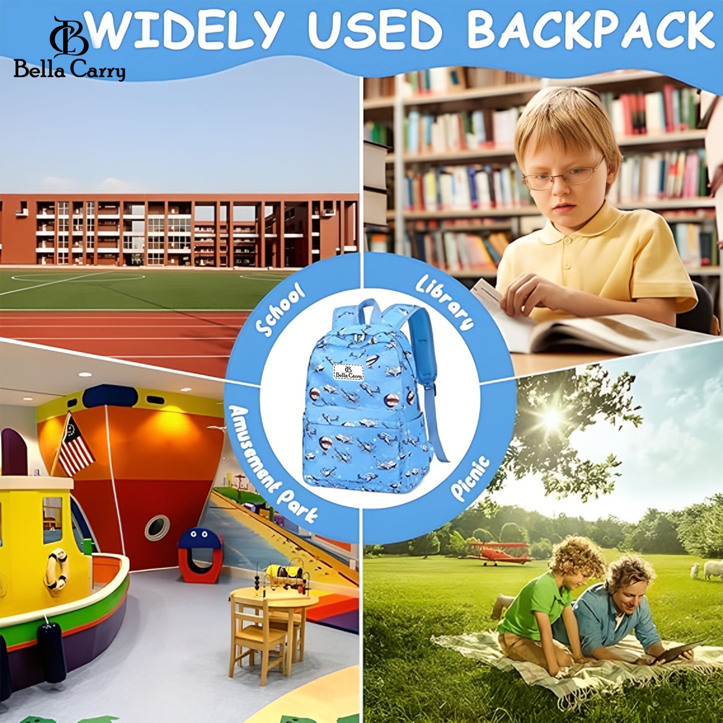 Bella Carry Kids School Backpack for Boys & Girls | Lightweight Primary & Pre-School Bag with Breathable Ergonomic Back, Padded Straps & Water Bottle Pocket | 16.5 Inch