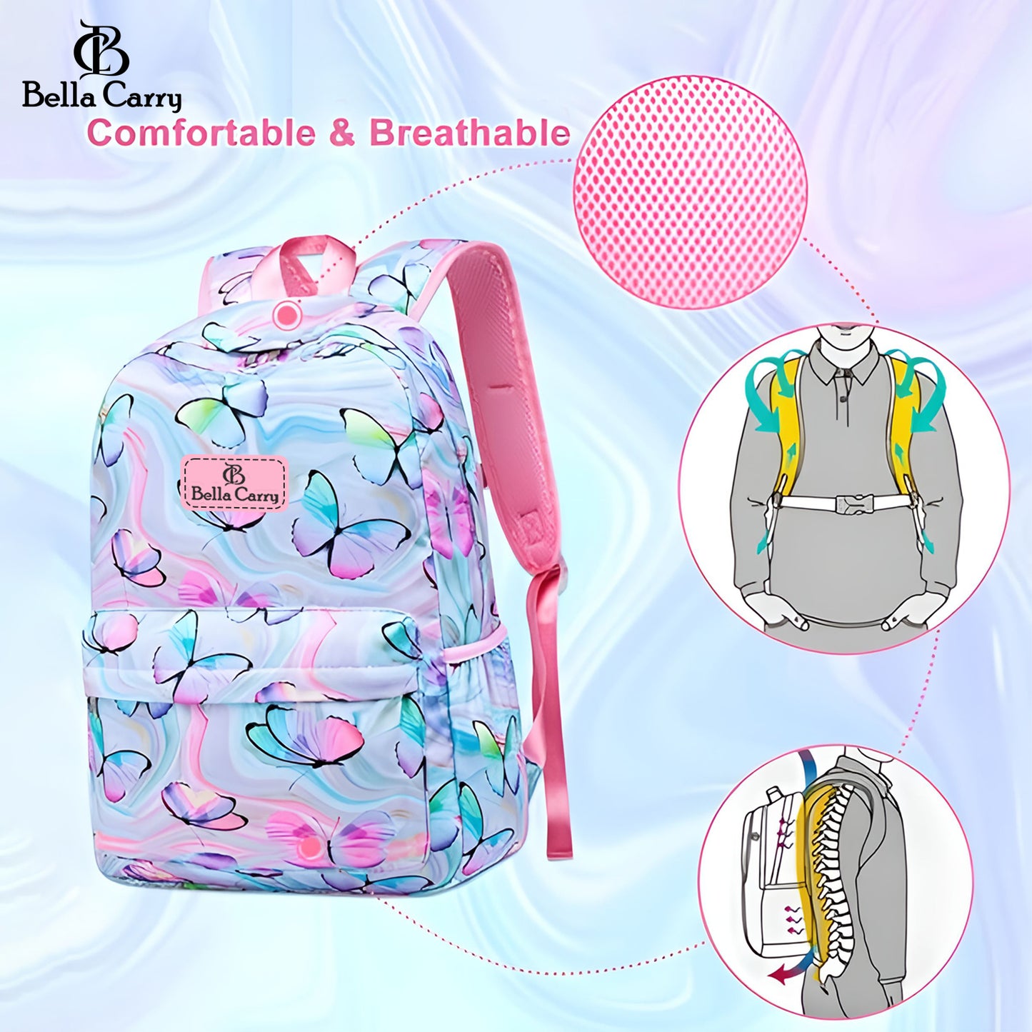 Bella Carry Kids School Backpack for Boys & Girls | Lightweight Primary & Pre-School Bag with Breathable Ergonomic Back, Padded Straps & Water Bottle Pocket | 16.5 Inch