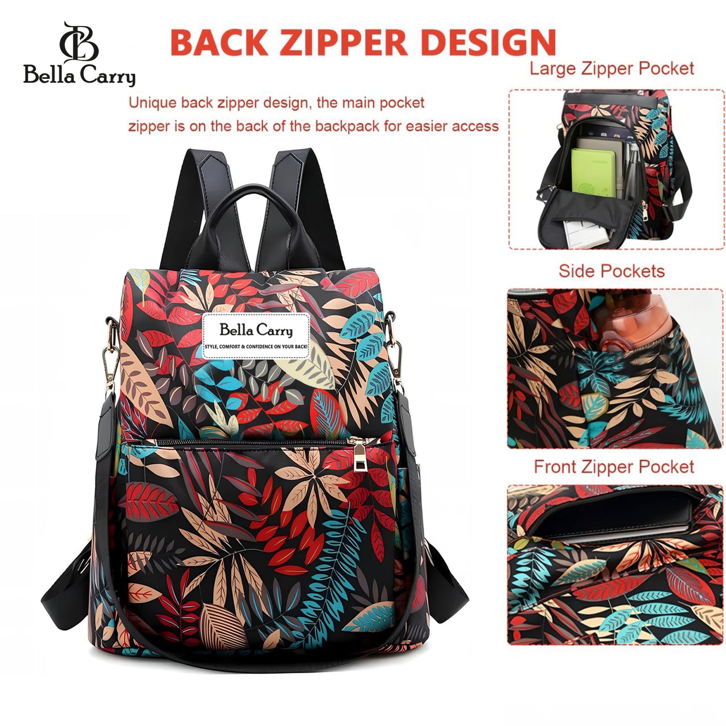 Bella Carry Stylish Backpack for Girls & Women - Lightweight Waterproof Ladies Backpack for College Bag and Office