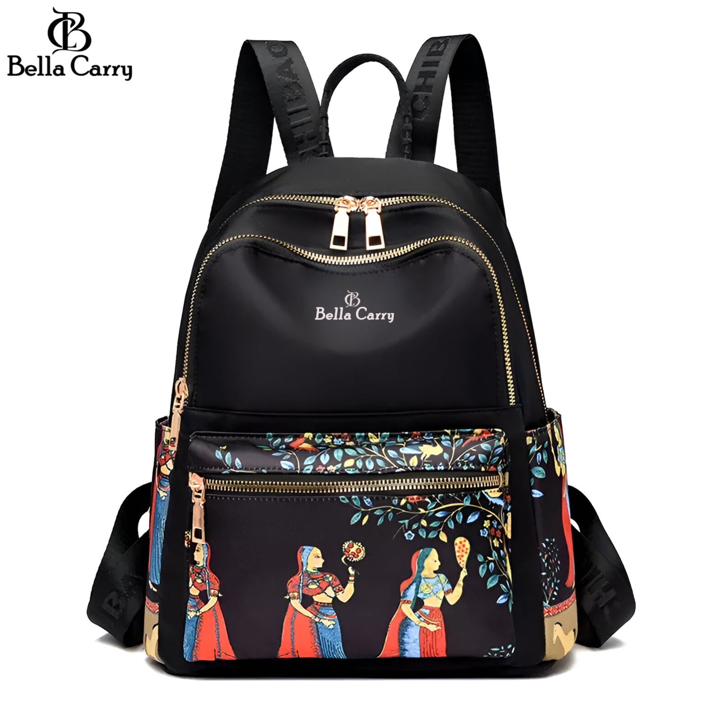 Bella Carry Ethnic Style Waterproof Oxford Backpack Ladies Fashion Travel Canvas Bag Large Capacity Nylon Student School Bag Laptop Bag,Girls Printing School Backpack, Shoulder Bags