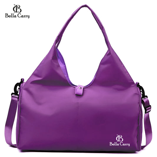 Bella Carry Women Nylon Dry Wet Depart Sport bag multifunction fitness training yoga duffle bag with shoe compartmentFitness Bag Yoga Mat Bag with Shoes Compartment Women Men Training Shoulder Bag Exercise Sling Bag Travel Bag