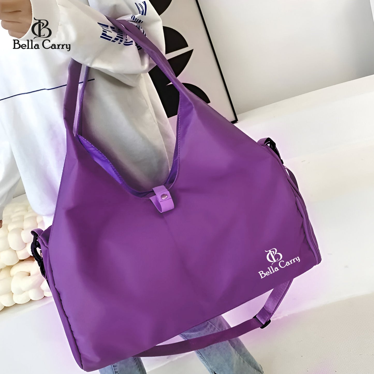 Bella Carry Women Nylon Dry Wet Depart Sport bag multifunction fitness training yoga duffle bag with shoe compartmentFitness Bag Yoga Mat Bag with Shoes Compartment Women Men Training Shoulder Bag Exercise Sling Bag Travel Bag