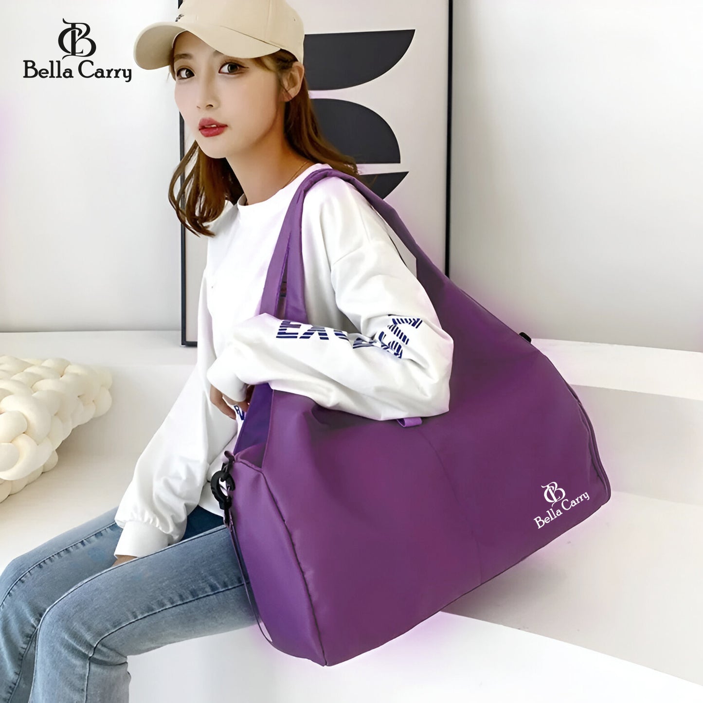 Bella Carry Women Nylon Dry Wet Depart Sport bag multifunction fitness training yoga duffle bag with shoe compartmentFitness Bag Yoga Mat Bag with Shoes Compartment Women Men Training Shoulder Bag Exercise Sling Bag Travel Bag