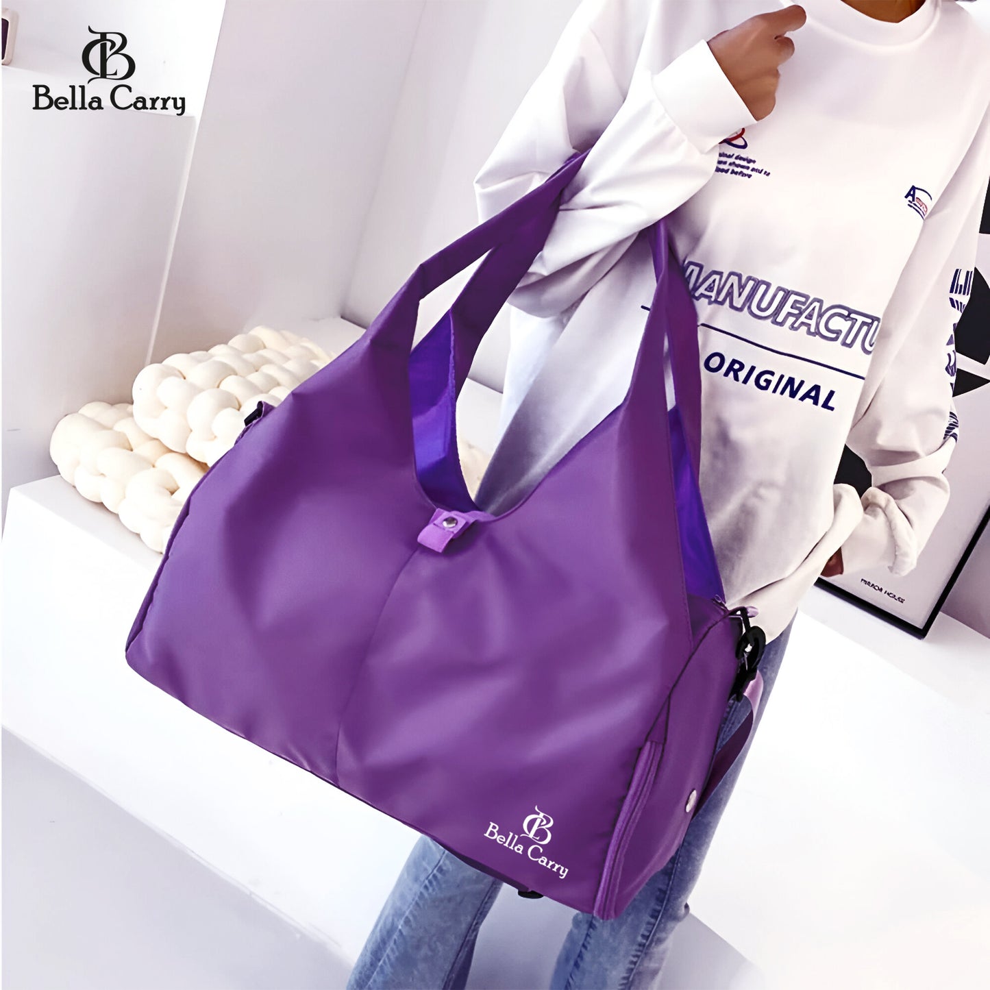 Bella Carry Women Nylon Dry Wet Depart Sport bag multifunction fitness training yoga duffle bag with shoe compartmentFitness Bag Yoga Mat Bag with Shoes Compartment Women Men Training Shoulder Bag Exercise Sling Bag Travel Bag