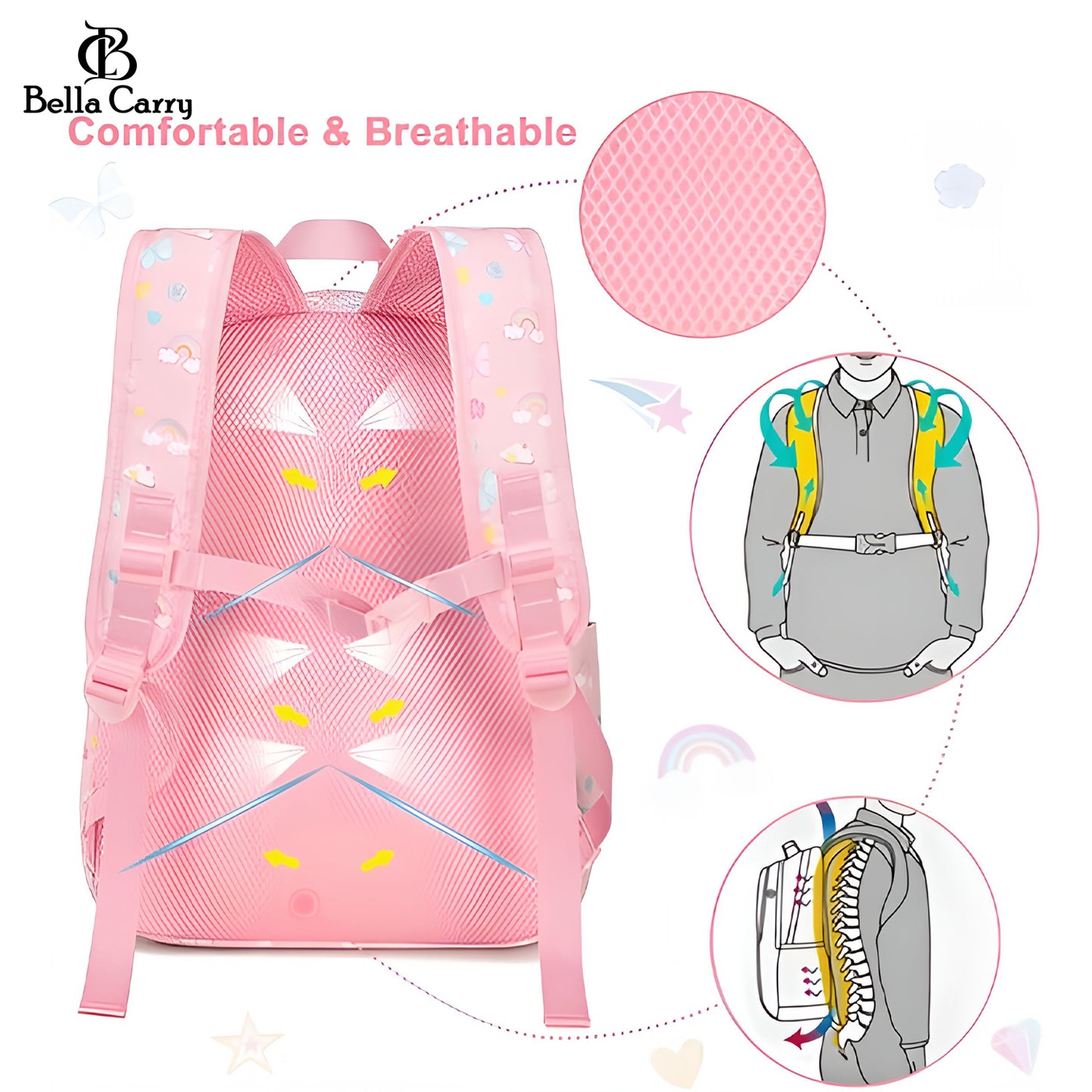 Bella Carry Kids School Backpack for Boys & Girls | Lightweight Primary & Pre-School Bag with Breathable Ergonomic Back, Padded Straps & Water Bottle Pocket | 16.5 Inch