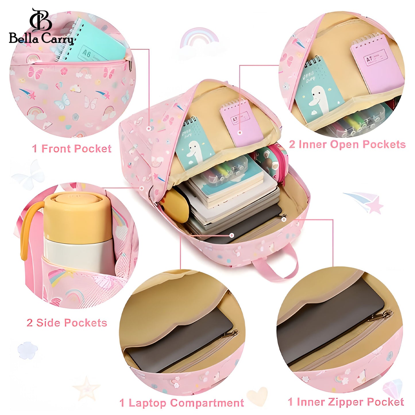 Bella Carry Kids School Backpack for Boys & Girls | Lightweight Primary & Pre-School Bag with Breathable Ergonomic Back, Padded Straps & Water Bottle Pocket | 16.5 Inch