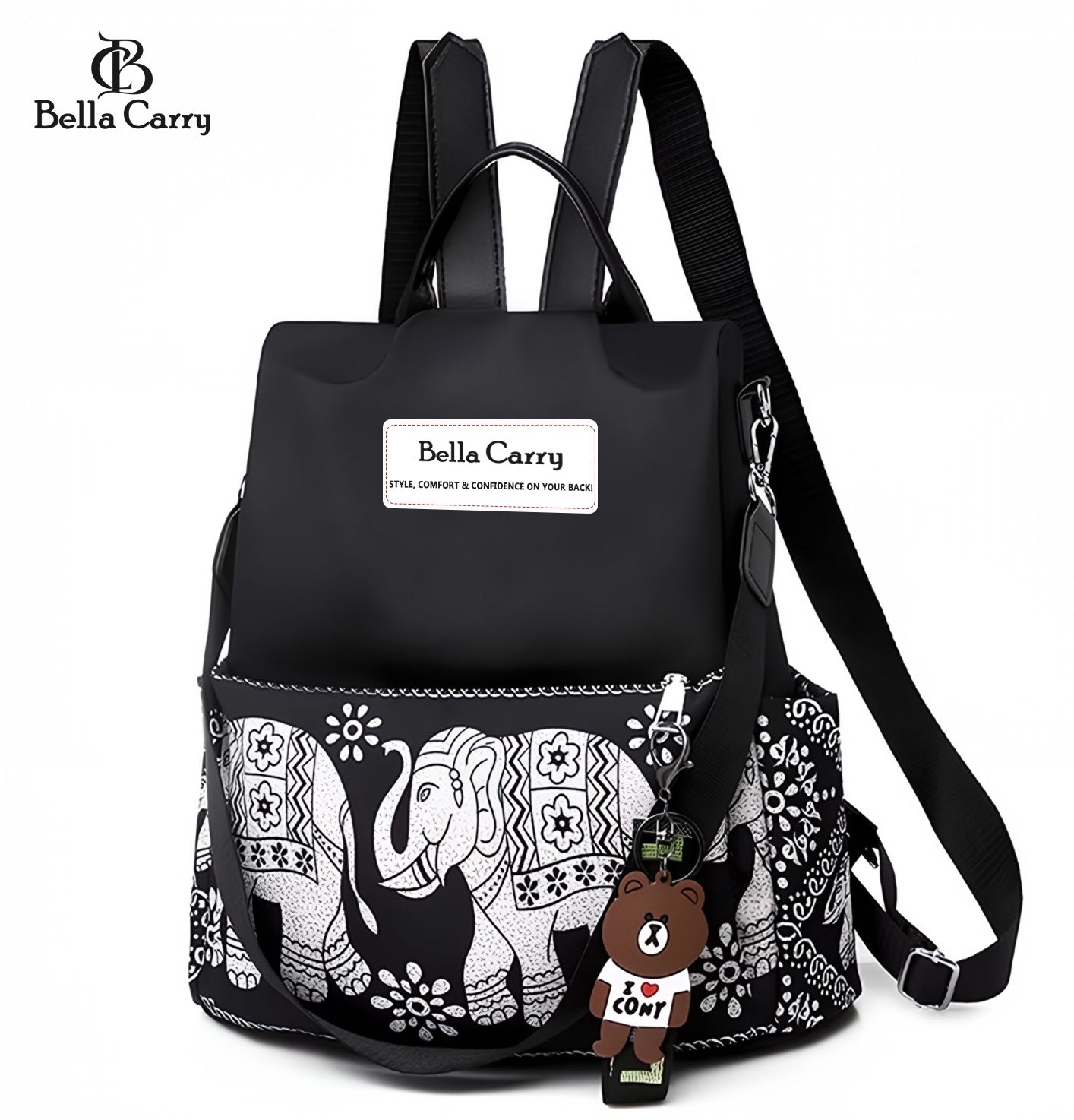 Bella Carry Lightweight Women Backpack,3 in 1 Waterproof Nylon Anti-theft Shoulder Bag,Double zipper Ladies Rucksack Handbags Daypack with Tassel Travel Bag School Bags