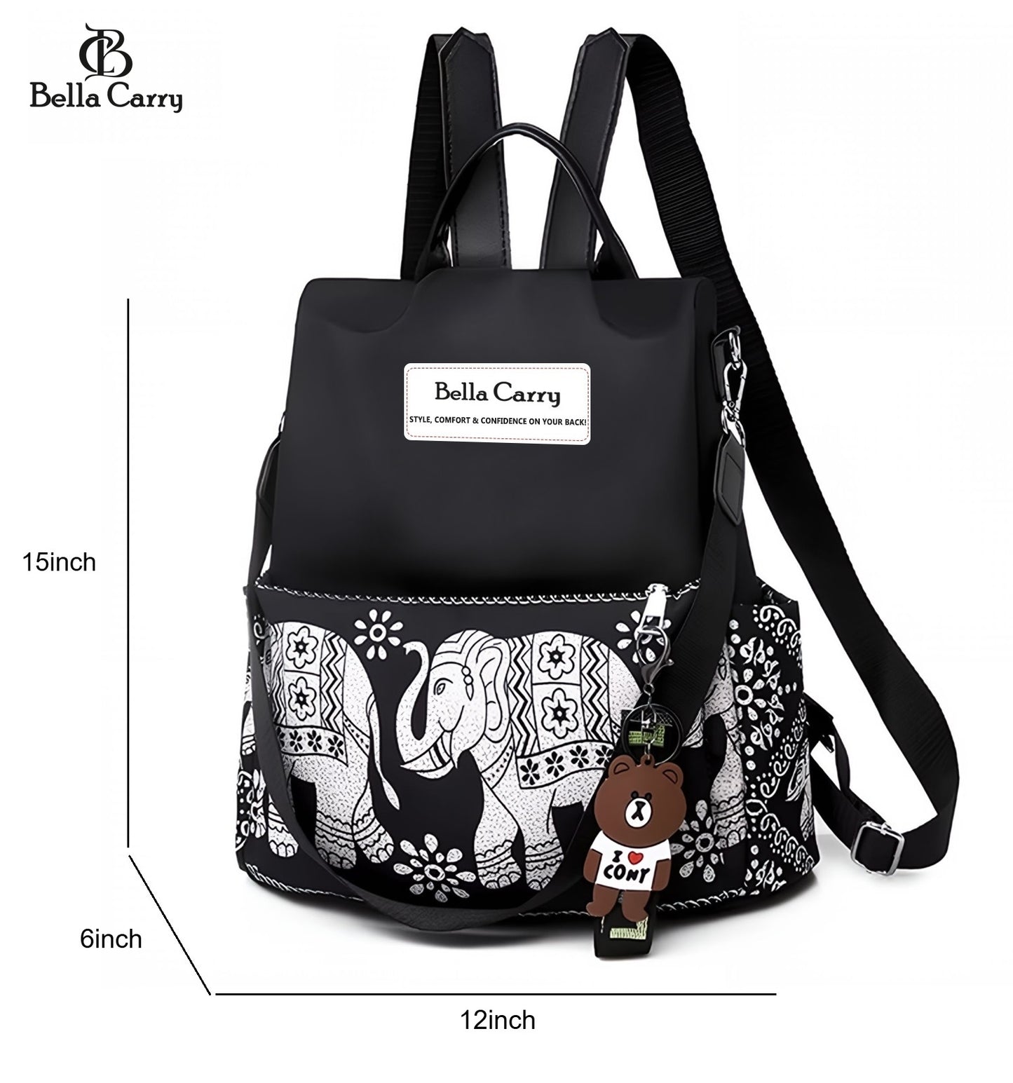 Bella Carry Lightweight Women Backpack,3 in 1 Waterproof Nylon Anti-theft Shoulder Bag,Double zipper Ladies Rucksack Handbags Daypack with Tassel Travel Bag School Bags