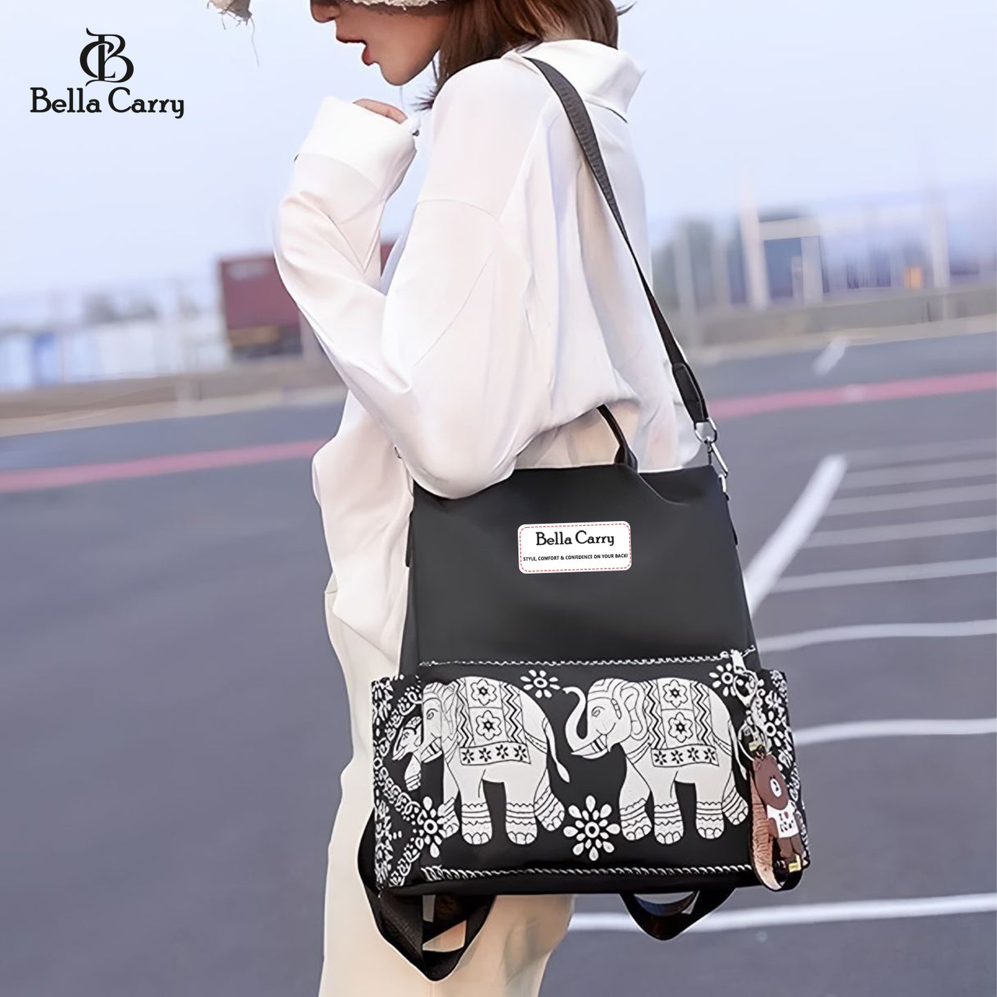 Bella Carry Lightweight Women Backpack,3 in 1 Waterproof Nylon Anti-theft Shoulder Bag,Double zipper Ladies Rucksack Handbags Daypack with Tassel Travel Bag School Bags