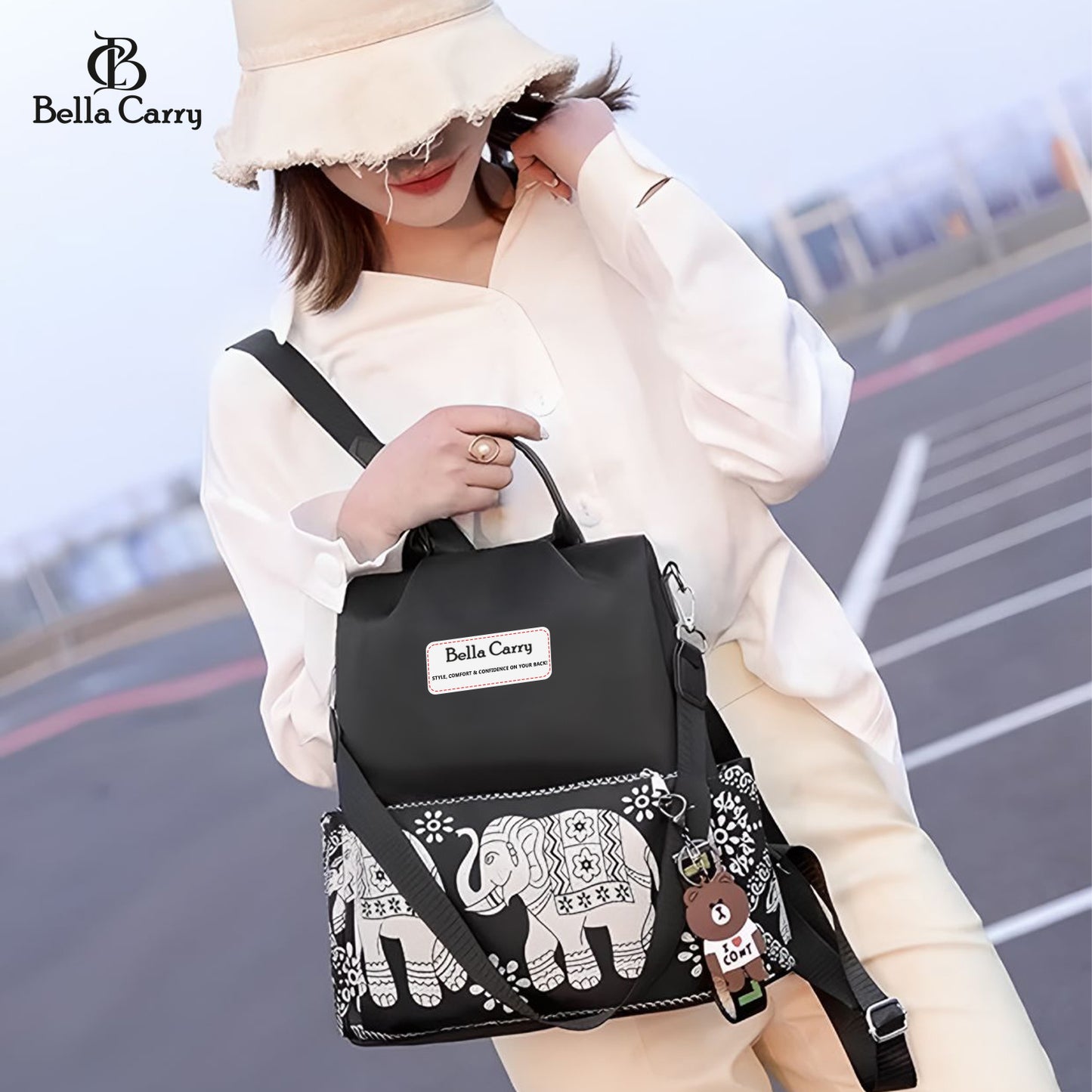 Bella Carry Lightweight Women Backpack,3 in 1 Waterproof Nylon Anti-theft Shoulder Bag,Double zipper Ladies Rucksack Handbags Daypack with Tassel Travel Bag School Bags