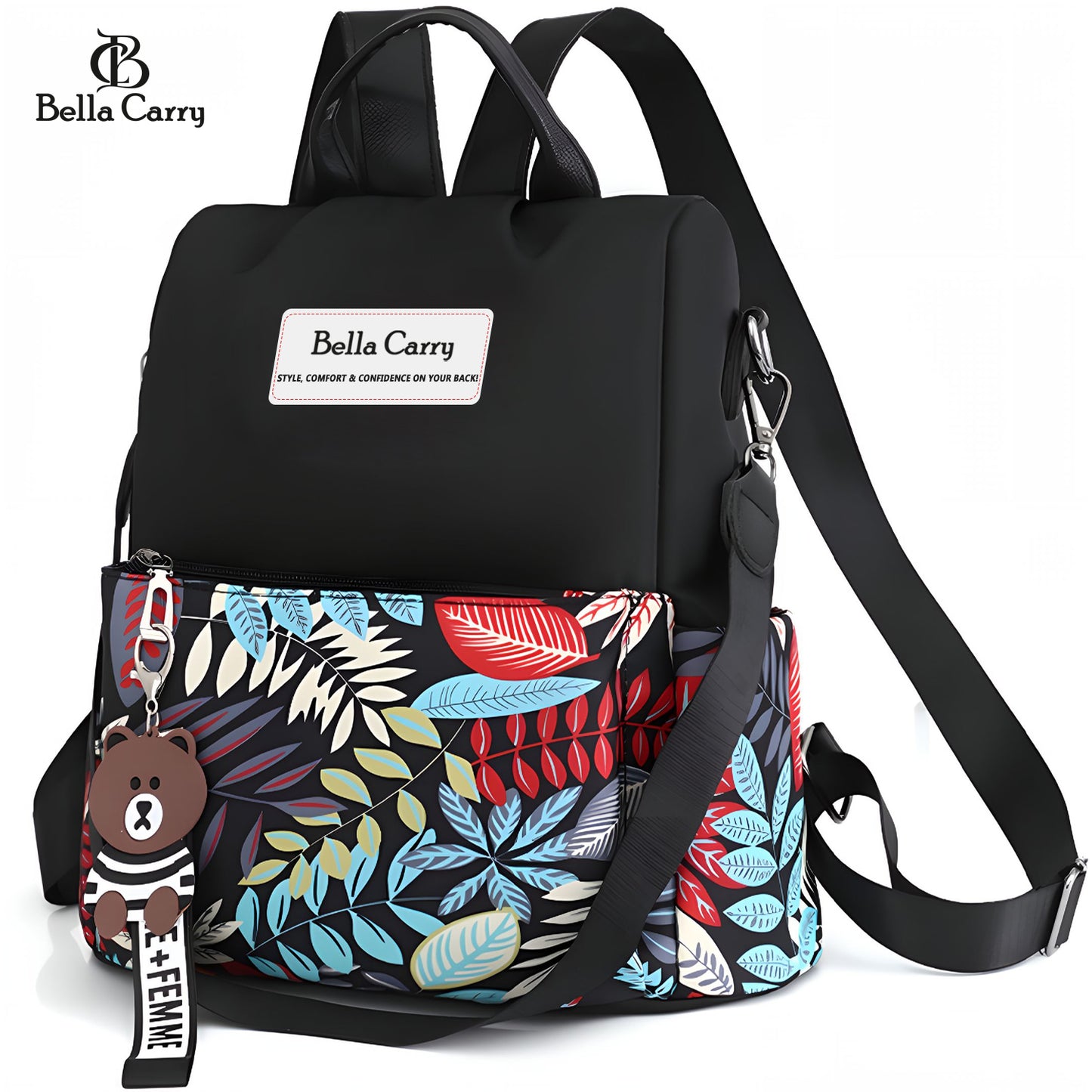 Bella Carry Lightweight Women Backpack,3 in 1 Waterproof Nylon Anti-theft Shoulder Bag,Double zipper Ladies Rucksack Handbags Daypack with Tassel Travel Bag School Bags