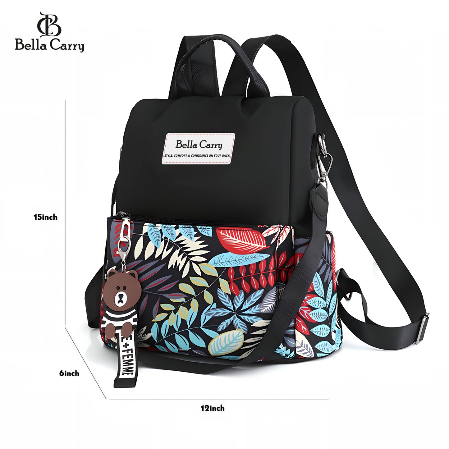 Bella Carry Lightweight Women Backpack,3 in 1 Waterproof Nylon Anti-theft Shoulder Bag,Double zipper Ladies Rucksack Handbags Daypack with Tassel Travel Bag School Bags