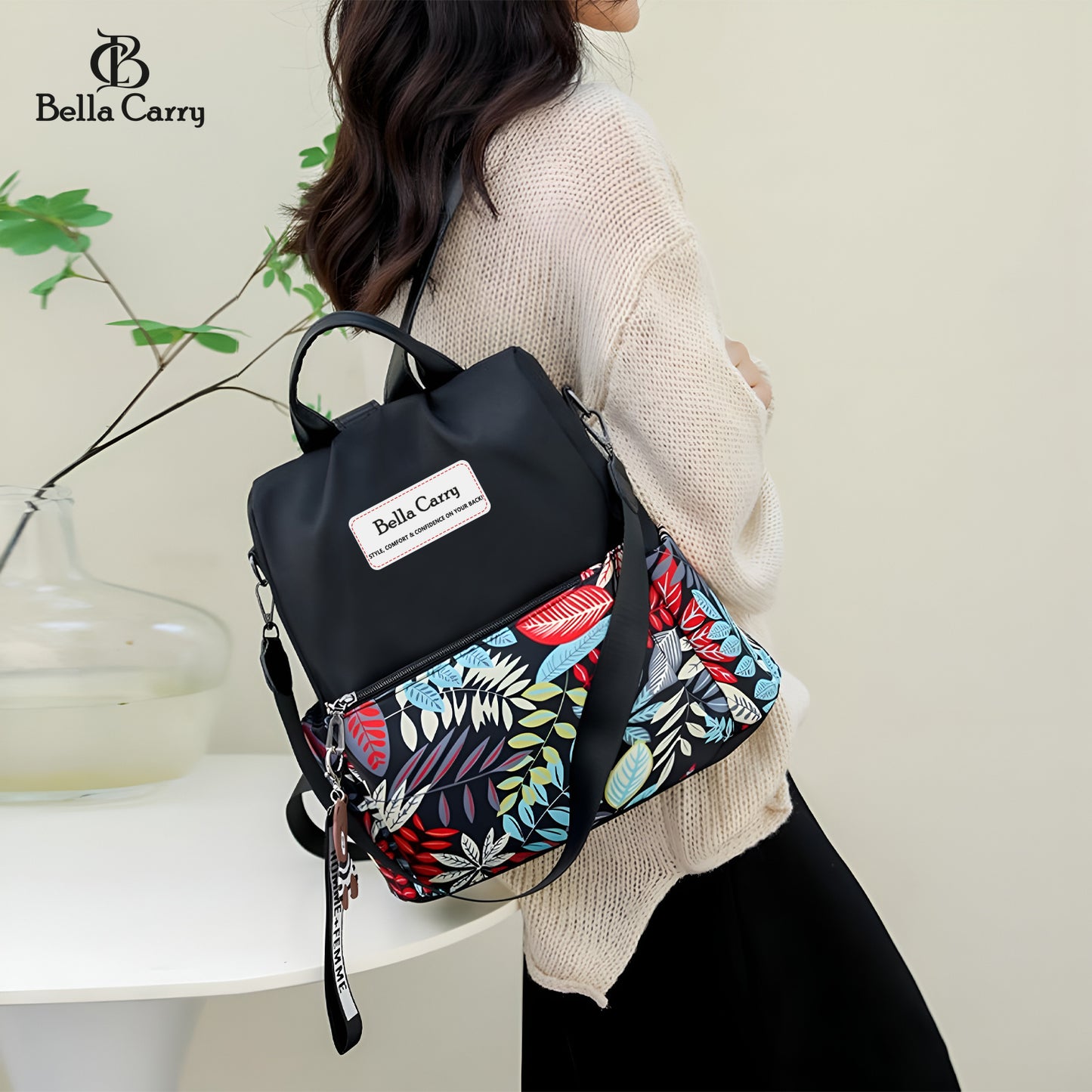 Bella Carry Lightweight Women Backpack,3 in 1 Waterproof Nylon Anti-theft Shoulder Bag,Double zipper Ladies Rucksack Handbags Daypack with Tassel Travel Bag School Bags