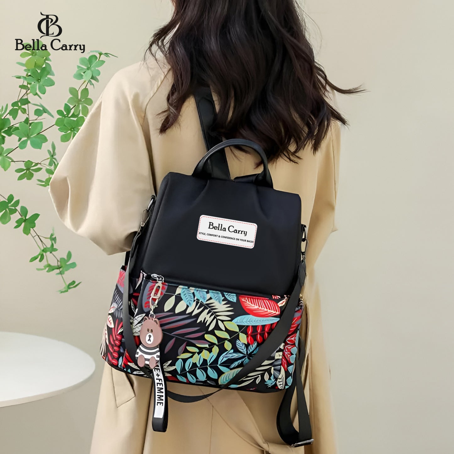 Bella Carry Lightweight Women Backpack,3 in 1 Waterproof Nylon Anti-theft Shoulder Bag,Double zipper Ladies Rucksack Handbags Daypack with Tassel Travel Bag School Bags