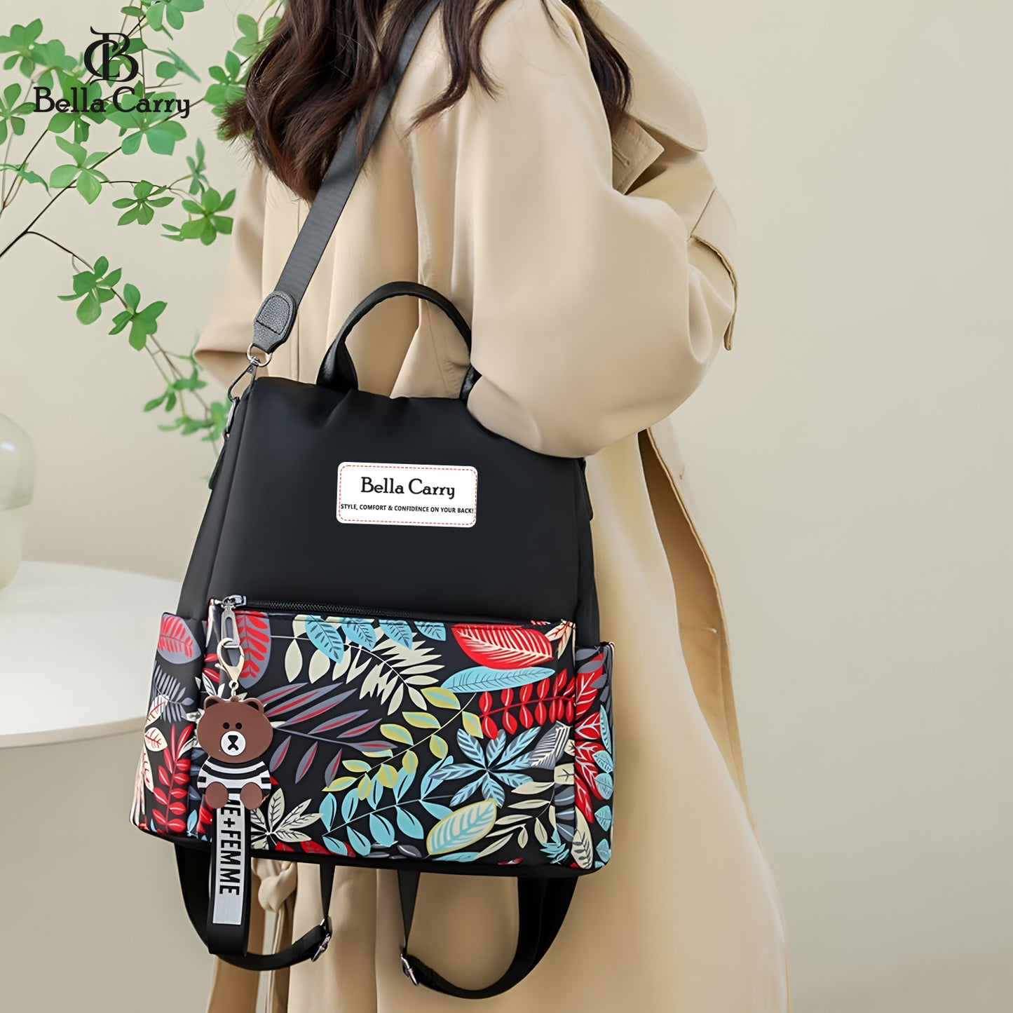 Bella Carry Lightweight Women Backpack,3 in 1 Waterproof Nylon Anti-theft Shoulder Bag,Double zipper Ladies Rucksack Handbags Daypack with Tassel Travel Bag School Bags